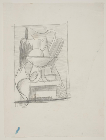 Study for setting up with bottle, jug, fruit bowl and napkin, Vilhelm Lundstrøm, 1934