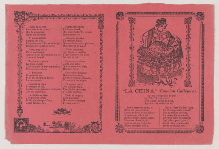 A broadsheet with a popular song 'La China' on the recto, on the verso the dance of 'Cuba Libre', José Guadalupe Posada, circa 1900–1910