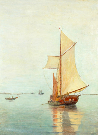 Ships in evening sun., Johan Jens Neumann, between 1878 and 1940