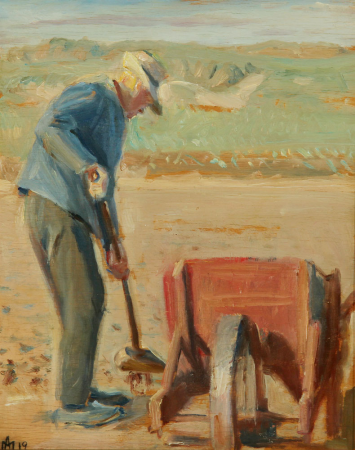 The fisherman Ole Markstrøm working on the beach., Michael Peter Ancher, 1919