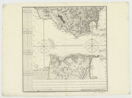 Topographic map of the countries and coasts that form the Strait of Gibraltar with four tables... / by D. Tomas López..., 1762