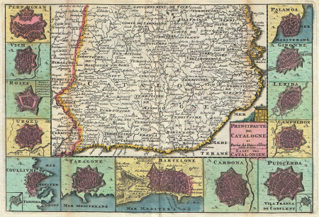 Principality of Catalonia and Part of Roussillon Scale of Places. - Map of Catalonia., Daniel de Lafeuille, 1747 (undated)