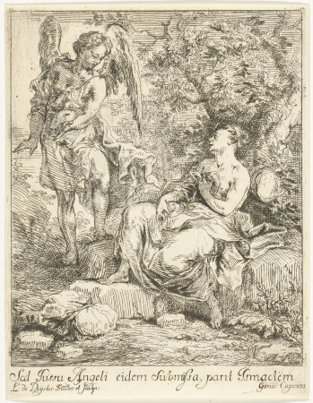 Engel vraagt Hagar terug te keren, RP-P-BI-7042, Lodewijk de Deyster, between 1666 and 1711