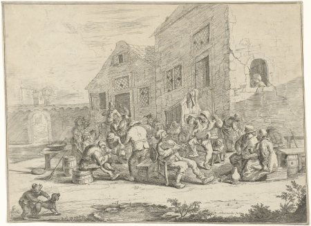 Violin player in front of a tavern, Mathys Schoevaerdts, between 1682 and 1702