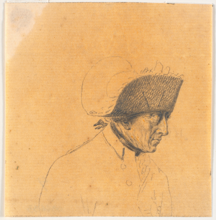 Preparation for one of the heads for the connector: Frederik d. Store rides home after a revue at Potsdam, Johan Frederik Clemens, 1788