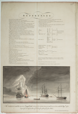 (References to the sketch of operations at New York (HNS 149) with a view of the engagement on the Hudson river on 16 August 1776.) RMG K0859, Dominic Serres, 1778