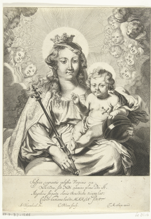 Madonna met kind in de wolken, RP-P-BI-1266, Theodor Matham, between 1615 and 1676
