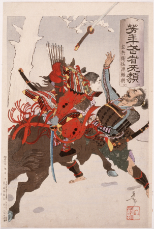 Sahyōenosuke Minamoto no Yoritomo Attacking an Enemy on Horseback　芳年武者无類 左兵衛佐源頼朝, Yoshitoshi