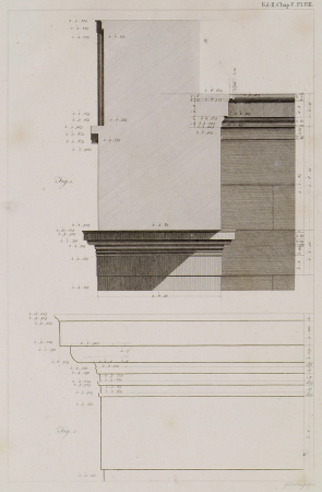 Fig I The capital of one of the antae, with a section of the architrave and frize Fig II The profile of the capital, on - Stuart James & Revett Nicholas - 1787, 1794