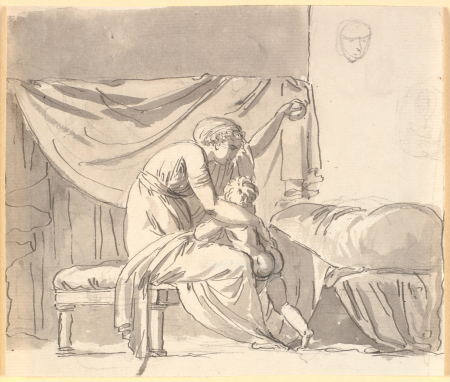 A mother plays with her child, who is reaching for an apple, Nicolai Abildgaard