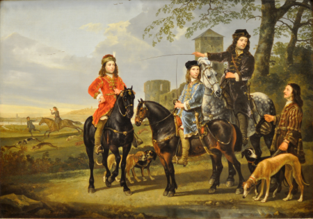 Starting for the Hunt: Michiel (1638 - 1653) and Cornelis Pompe van Meerdervoort (1639 - 1680) with Their Tutor and Coachman ("Starting for the Hunt"), Aelbert Cuyp, early 1650s