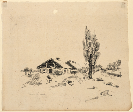 Snow-covered village (Brzozow). From the portfolio "Sketches from Poland" by Hermann Struck (1876-1944), Hermann Struck, 1915