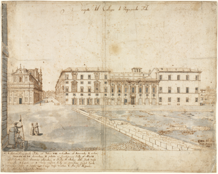 Eighteen Views of Rome: The Collegio di Propaganda Fide (recto); Sketches of Windows and Pilasters of the Attic Storey of the Collegio di Propaganda Fide (verso), Lievin Cruyl, 1665