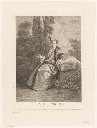 Zittende vrouw met een bal in haar hand La Pollonnoise (titel op object), RP-P-OB-41.439, between 1729 and 1755