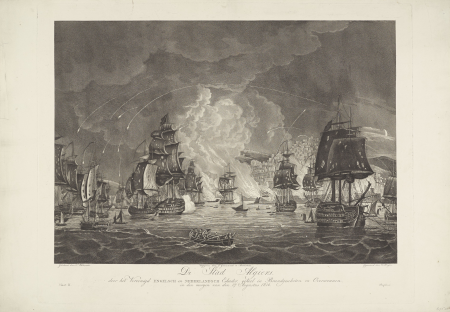 De Stad Algiers, door het Vereenigd Engelsch en Nederlandsch Eskader, geheel in Brandgeschoten en Overwonnen, in den morgen van den 27 Augustus 1816 (titel op object), RP-P-OB-88.883, Dirk Sluyter