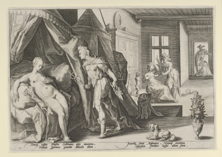 Mercury Entering Herse's Room After Changing Agraulos to Stone, from Ovid, Metamorphoses, Book II, Hendrik Goltzius, 1590