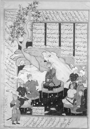 "Luhrasp Hears from the Returning Paladins of the Vanishing Kai Khusrau", Folio from a Shahnama (Book of Kings) of Firdausi, Siyavush Beg, 1576–77
