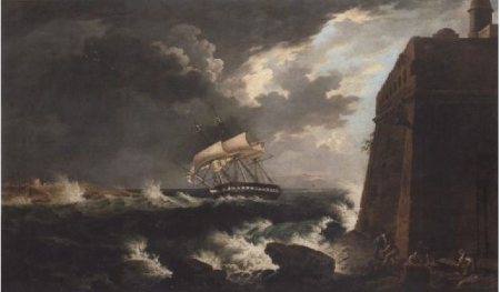 The frigate HMS "Tagus" with Lord Adolphus FitzClarence aboard, running into Marsamxett Harbour, Valletta, in 1815, Anton Schranz
