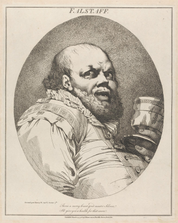 Falstaff. Second part Henry IV, Act V, Scene 4th. "There's a merry heart good master Silence / I'll give you a health for that anon.", John Hamilton Mortimer, 1776