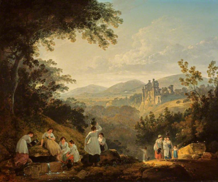 View of Rosslyn Castle from the grounds of Sheriff Clerk (Mavisbank), Julius Caesar Ibbetson, 1803