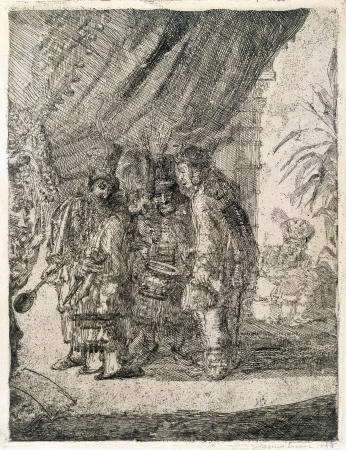 Iston, Pouffamatus, Cracozie and Transmouffe, famous Persian physicians, examining the Stool of Darius after the battle of Arbela, 1886