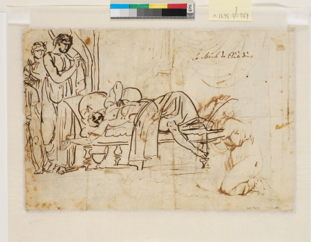 Death of Emperor Claudius. On the left of the picture, Agrippin observes the effect of the poison, Nicolai Abildgaard