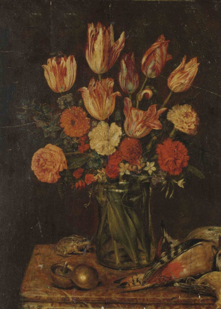 Flowers, frog and bird, Michel-Joseph Speeckaert, between 1803 and 1838