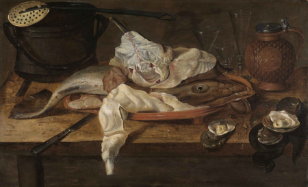 Fish still life with a jug and glassware, Alexander Adriaenssen, between 1630 and 1670