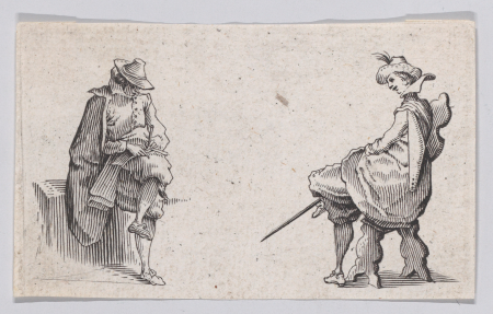 Reverse Copy of Les Deux Personnages Assis (The Two Seated People), from Les Caprices Series A, The Florence Set, Jacques Callot