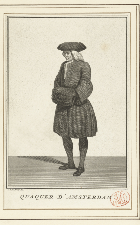 Mannelijke quaker uit Amsterdam Quaquer d'Amsterdam (titel op object), RP-P-AO-24-19A, between 1736 and 1738