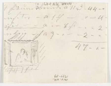 Loose pencil sketch of figure in window and accounts, Martinus Rørbye
