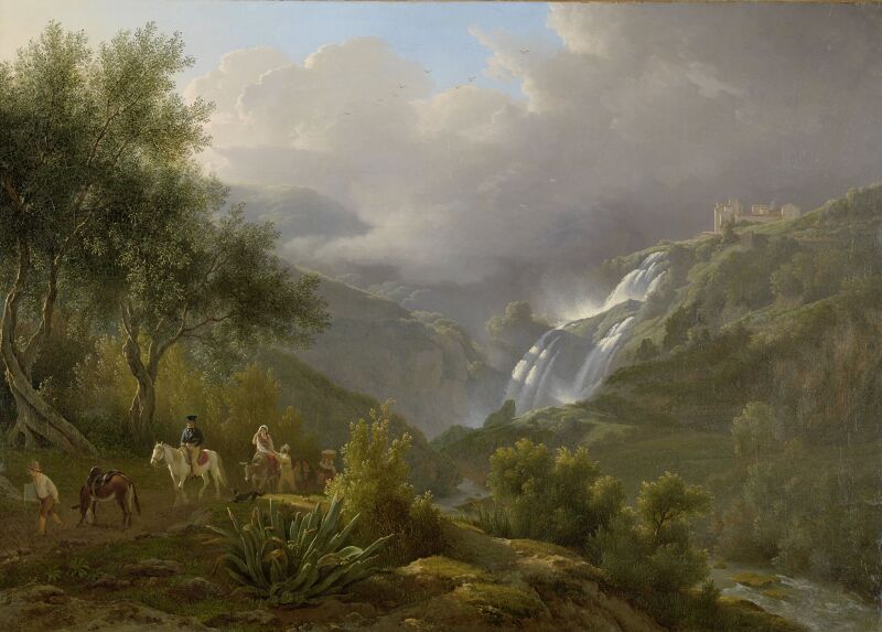 The cascatelle at Tivoli during an approaching thunderstorm, Abraham Teerlink, 1824