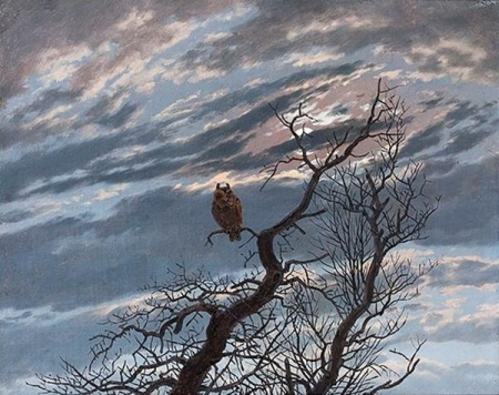 Owl on a tree / An owl on a bare tree, Caspar David Friedrich, by 1834