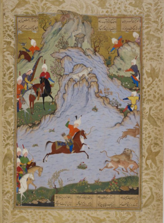 Sultan Muhammad - Bahram Gur lion hunting, Sultan Muhammad, between 1539 and 1543