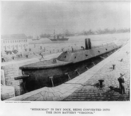 MERRIMAC in dry dock, being converted into the iron Battery VIRGINIA LCCN2004671787, 1906