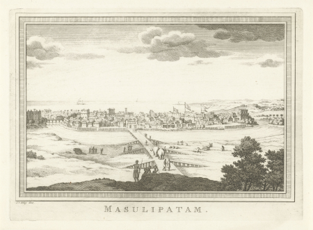 Gezicht op Machilipatnam (Masulipatnam) Masulipatam (titel op object), RP-P-1908-2308, between 1725 and 1779