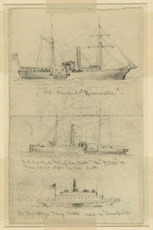 Broadside views of three steamships LCCN2004660630, Alfred Waud, 1860