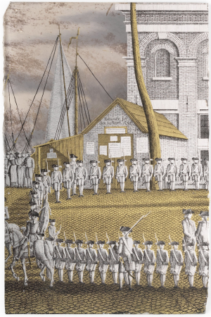 Cadets Formed into Line in front of the 'Zeerecht' Building on the Slijpsteenmarkt, Amsterdam, Jonas Zeuner, 1 March 1796