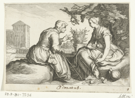 Reuk Odoratus (titel op object) Vijf zintuigen (serietitel), RP-P-BI-1536, Abraham Bloemaert, between 1632 and 1670