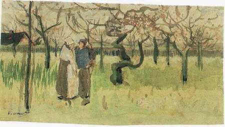 Orchard in Blossom with Two Figures Spring, Vincent van Gogh, October 1882