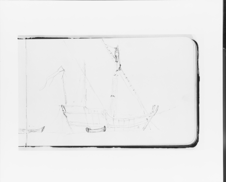 Sketch of a Ship at Anchor for The Landing of Columbus (from Sketchbook), Albert Bierstadt, circa 1891