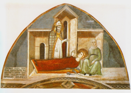 St. Gregory appears at the sickbed of St. Fina., Niccolò di Segna, between 1330 and 1340