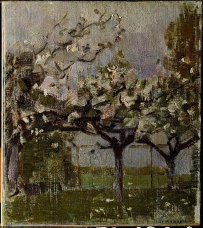 Blossoming trees before a haystack, Piet Mondrian, between 1902 and 1905