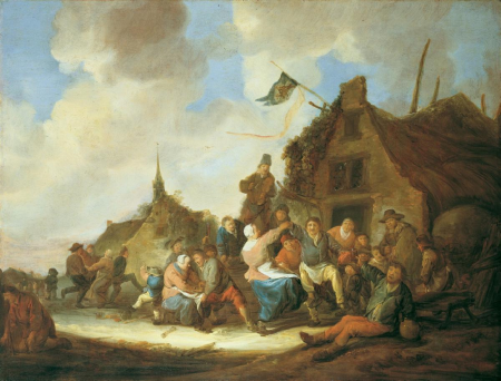 Peasants dancing and drinking outside an inn, Benjamin Gerritsz Cuyp, between 1627 and 1652