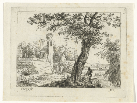 Landschap met ruïne, RP-P-1937-764, Cornelis Ouboter van der Grient, between 1807 and 1868