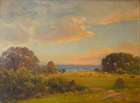 Harvest landscape nesr a coast., Viggo Christian Frederik Vilhelm Pedersen, between 1872 and 1926