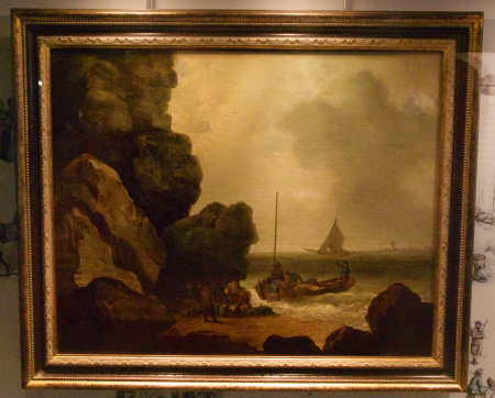 Smugglers unloading barrels in a rocky cave entrance, Thomas Luny, 1809