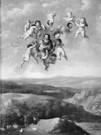 Floating angels with image of Mary, Pieter van Avont, between 1615 and 1652