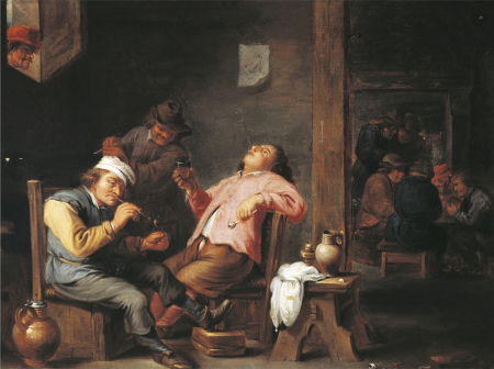 Man lighting his pipe / Company drinking and smoking in a pub, Abraham Teniers, between 1644 and 1670