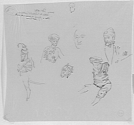 Sheet of various studies, based on Magasin Pittoresque for The Mouse Transformed into a Girl and The Dream of an Inhabitant of the Mogul, Gustave Moreau